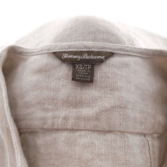 Tommy Bahama Beige Tan Solid Button Front Snap Pockets Linen Shirt Dress - Picture 8 of 9